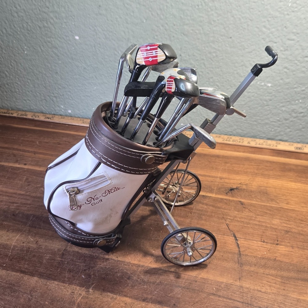 Vintage Birdy Salesman Sample Golf Clubs Set Dy-No-Mite Bag & Cart